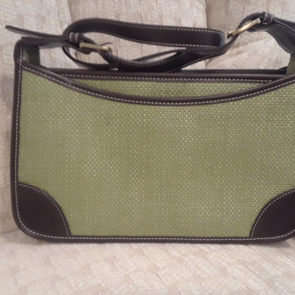 Liz Claiborne Mint Green Woven Canvas Shoulder Bag w/Leather Strap - Picture 2 of 5